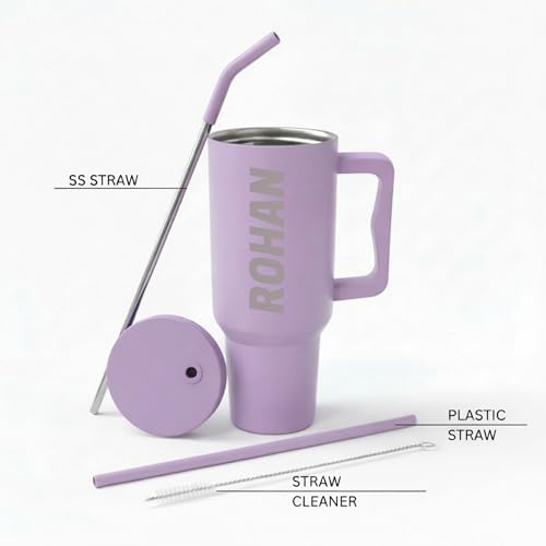 Image of Speedex 1200 ml Customized Name Insulated Stainless Steel Tumbler with Handle, Straw & Cleaning Brush, Personalized Sipper Bottle, Double Wall Leakproof Travel Mug Gift (Purple, 1.2 l)