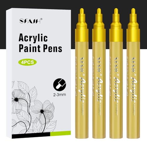 Image of SFAIH Gold Paint Markers Pens - 4 Pack 2-3MM Medium Tip Metallic Acrylic Markers for Poster Board, Wood Signs, Glass Jars, DIY Home Decor