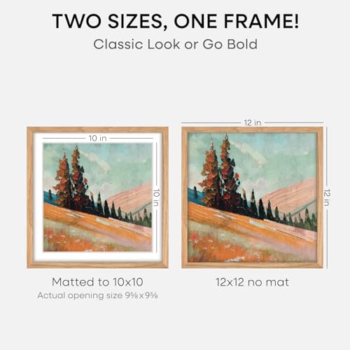 Image of Homeforia 12x12 Light Wood Frame, High End Natural Oak 12 x 12 Square Picture Frames with Mat 10 by 10 inch Photo, 12by12 Wooden Poster Frames Matted to 10x10 Print, Tempered Glass, Wall Kit, Set of 1