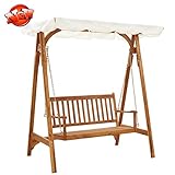 Jresboen Aktualisierte Version & Stärker Holz Massiv Akazienholz Hollywoodschaukel 2 Sitzer mit Sonnendach, Gartenschaukel Hollywood Schaukel Garten Bank Schaukelbank Gartenbank Dach Erwachsene Kinder