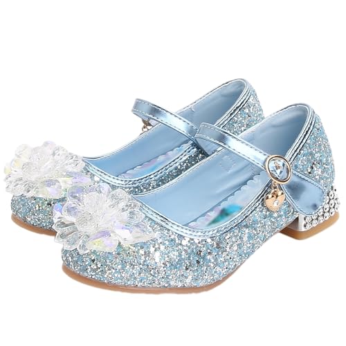 KANDEMY Prinzessin Kristall Schuhe Mädchen Glitzer Kinder Stöckelschuhe mit Pailletten Absatz für Partys Hochzeiten Geburtstag Blau 28