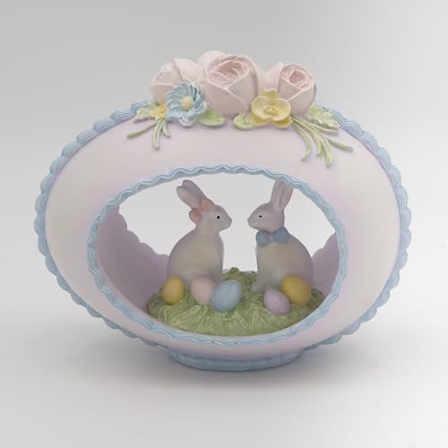 Roman 5.5 H Purple Sugar Egg Easter Decoration Pastel Bunny Egg Figurine with Floral Detail Spring Tabletop Dcor