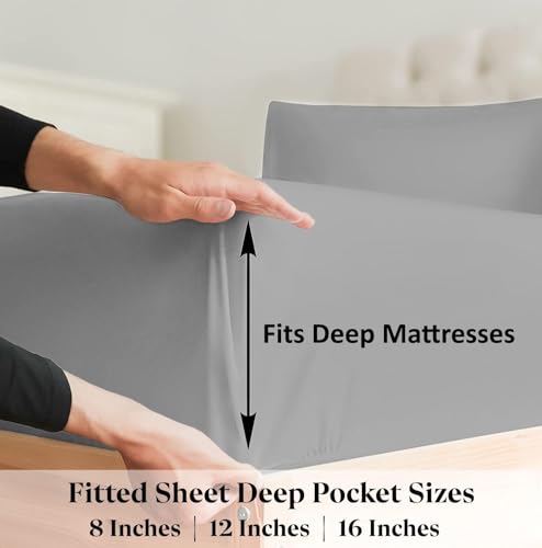 Image of Dreamly Linen - Single Size Mattress Protector Waterproof All 6-Sided Light Grey Mattress Cover for Single Bed Size with 6 Inch Drop (75x42x6)