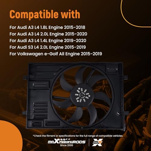 Image of maXpeedingrods Engine Radiator Cooling Fan Assembly for Audi A3 2015-2020, for Volkswagen e-Golf /Golf 2015-2019 SportWagen 2015-2018, for Volkswagen Jetta 2019, for Audi S3 Volkswagen GTI 5Q0121203CL