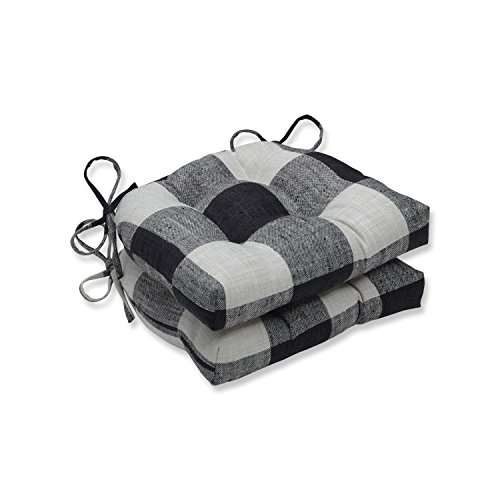 Pillow Perfect Indoor Check Please Thunder Chair Pads, 15.5-inch length X 16-inch width X 4-inch depth, Black 2 Count