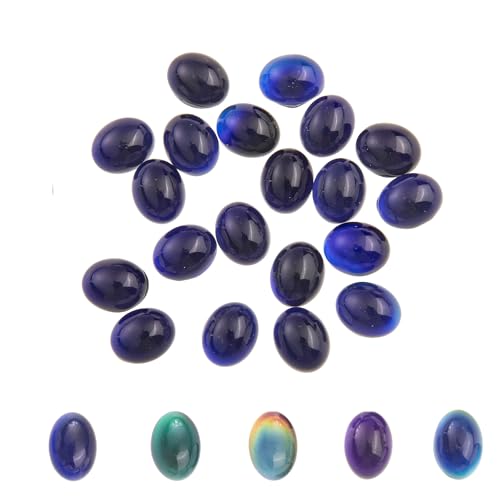 Image of 20 Pcs Oval Glass Cabochon Mood Beads, Changing Color Mood Charm Pendent, Flat Back Loose Beads no Hole for Jewelry Making Ornaments (Oval 8x10mm)