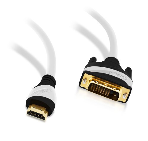 35 Ft HDMI to DVI Cable, GearIT HDMI to DVI 35 FT High Resolution 1080P CL2 Rated High Speed Bi-Directional HDMI to DVI Cable, White