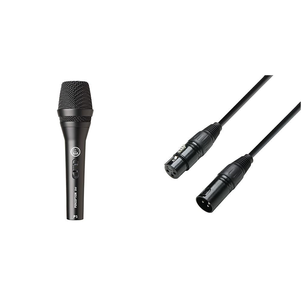 AKG P5s Professionelles dynamisches Live-Gesangsmikrofon mit Schalter & Adam Hall Cables 3 Star DMF 0150 DMX Kabel 3-Pol XLR Female auf 3-Pol XLR Male | 1.5 m