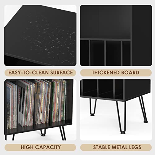 iyrany Record Player Stand, Turntable Stand with Record Storage, Vinyl Record Storage Cabinet with Metal Legs, Record Player Table Holds Up to 150 Albums for Living Room, Bedroom, Office (Black)