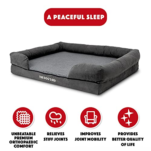 The Dog’s Bed – Orthopaedic Memory Foam Bolster Bed, Grey Plush, XL - Image 3