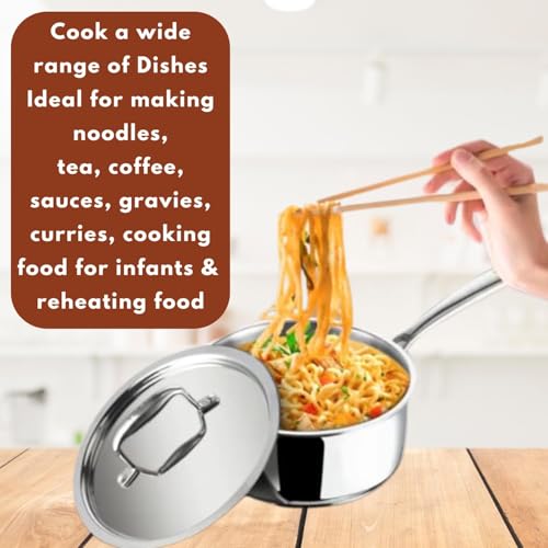 Tri-Ply Stainless Steel Sauce Pan with Stainless Steel lid, 2.5mm Thick, Silver (Gas and Induction Friendly) (20 cm with S.S. Lid) - Image 4