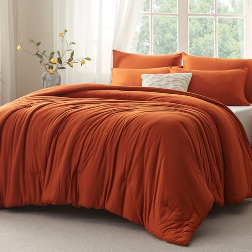 Image of Queen Comforter Set, Comforters Queen Size Luxury Ultra-Soft Jersey Knit Bedding Sets, Umber Lightweight Down Alternative Bed Comforte Queen for All Season, 3 Piece Bedding Setrey