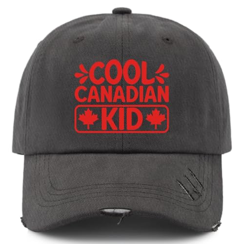 Cool Canadians Kid Hats for Mens Washed Distressed Baseball Caps Fashion Washed Running Hats Breathable Dark Grey