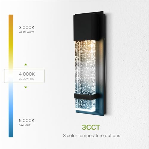 ASD LED 13 Inch Bubble Glass Wall Light Fixture | 12W 500LM 3000K-5000K 120V | 3CCT, Waterproof, Dimmable, ETL Listed | Exterior Flush Mount Sconce, Outdoor-Indoor Lighting | Black