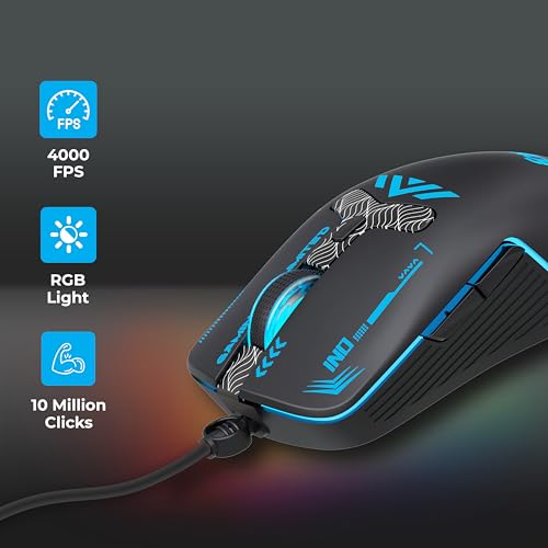 Image of Foxin Phantom GM 104 USB Wired Gaming Mouse with Upto 7200 DPI Gaming Sensor | 6 Buttons | Upto 10 Million Clicks | RGB Lighting | Ergonomic Design | 1.5m Cable (Black)