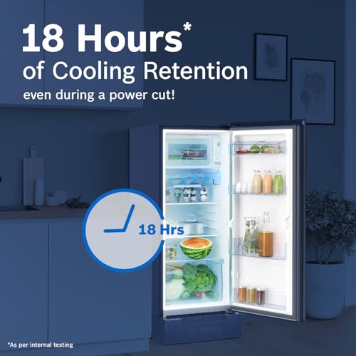 Image of Bosch 207L 4 Star Inverter Direct-Cool Single Door Refrigerator (CST20U14PI, Dark Lake, Base Stand with Drawer & Saperator)
