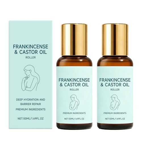 Olio di incenso e ricino roll-on con rullo di quarzo rosa – 50 ml di olio viso biologico, crema idratante non grassa per pelle liscia e meno rughe, cura quotidiana idratante (2)