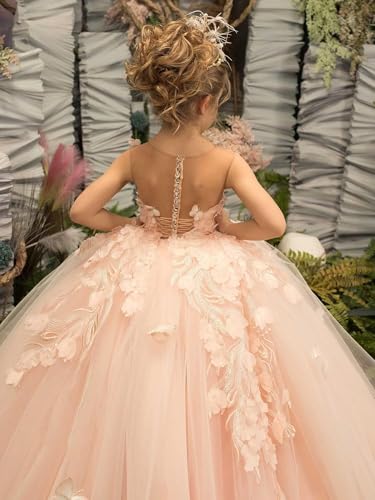 Lace Pageant Dress Tulle Appliques - 3D Flower Girl Dress Sleeveless Communion Dress Long4