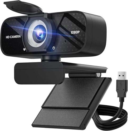 TRAUSI 1080P HD Webcam with Microphone Noise Cancellation Privacy Cover Wide-Angle Lens Auto Light Correction Plug & Play USB Webcam for Laptop Desktop PC Mac Zoom Skype Streaming