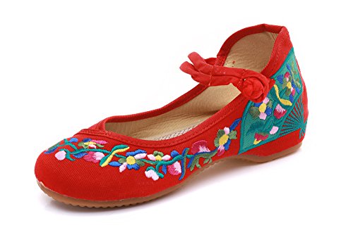 Lazutom Women's Chinese Style Embroidery Cotton Casual Mary Jane Walking Shoes