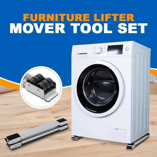 Image of Adjustable Washing Machine Stand with Wheels for Front & Top Load Machines - Heavy Duty Refrigerator Trolley Base with Lockable Rollers, Anti-Slip Pads & Anti-Vibration Support