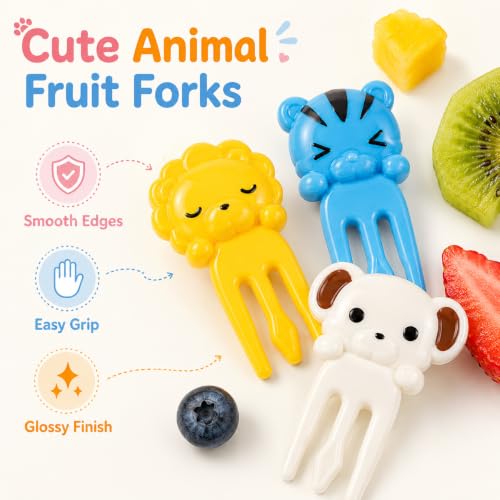 Image of Mshine 10Psc PVC Mini Animal Food Forks Set for Kids, Reusable Bento Box Fruit Forks, Cute Food Picks, Lunch Box Accessories, Snack Picks, Dessert Forks, Party Food Decor, Multicolor, Easy to Clean