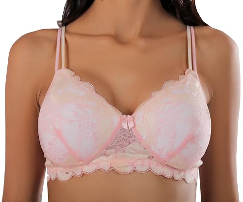 Image of Women's Peach Lace Padded Non- Wired Bra | ELGANTE ELBPILA2003
