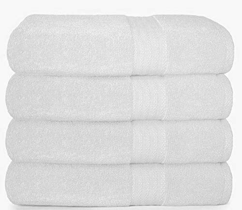 GLAMBURG Premium Cotton 4 Pack Bath Towel Set - 100% Pure Cotton - 4 Bath Towels 27x54 - Ideal for Everyday use - Ultra Soft & Highly Absorbent - White