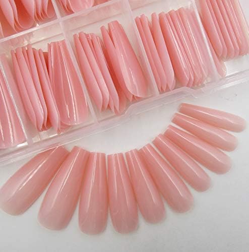 100pc Colored Coffin Press on Nails Long Nude Ballerina False Fake Nail Tips Full Cover Manicure Design Acrylic Nails for Women Teen Girls (Nude)