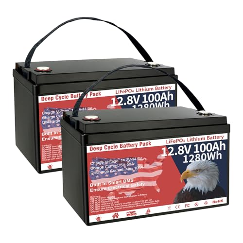 Image of 12V 100Ah 8Ah LiFePO4 Lithium Battery 1280Wh Upgraded Low-Temp Protection LiFePO4 Battery Built-in 100A Smart BMS 4000+Deep Cycles 7Ah for Solar Golf Cart (2Pack 12V 100Ah)