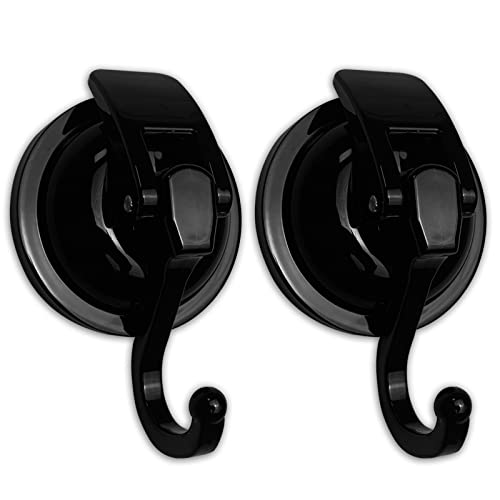 YSSILADI Heavy Duty Vacuum Suction Cup Hooks, ABS Plastic and TPU Rubber Shower Hooks, Bathroom Robe Hooks, Reusable, No Hole Punched, for Garland Decoration (Black, 2 Pack)