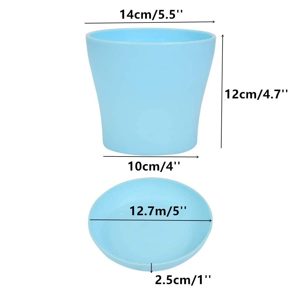 10 szt. 14 cm doniczki i spodki kolorowe plastikowe doniczki z tacami do kapania doniczki do wewnątrz z paletą do dekoracji domu biura (8 kolorów, 14 cm)