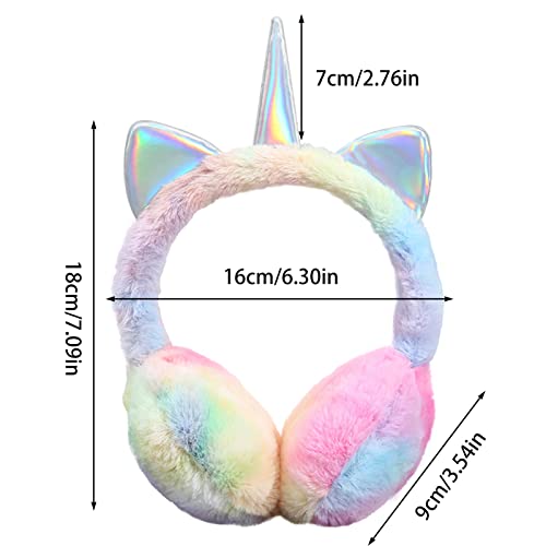 Winter Unicorn Earmuffs & Glove Set, Cute Cartoon Foldable Earmuff Rainbow Ear Warmers for Girls/Women's Gift4
