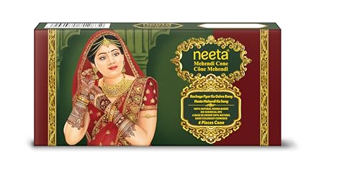 Image of Neeta Natural Mehendi Cones for Hands & Bridal Use, Reddish Brown Color, Fine Needle Tip for Hand Designing, Water-Resistant Formula, Pack of 4 Cones