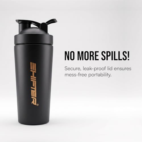 Image of Shifter Stainless Steel Gym Shaker Bottle 750ml | Protein Shaker with Mixer Ball | Leakproof Metal Blender Bottle| Gym, Fitness, Workout, Sports Water Bottle for Men & Women (BLACK)