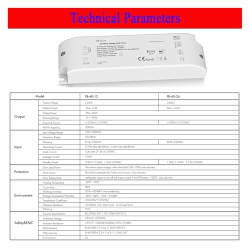 Controlador LED regulable de 40W con salida de corriente continua de 24V 6
