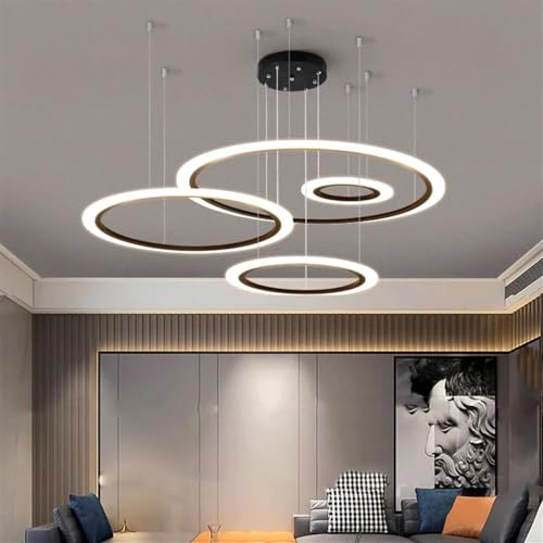 Lustre LED 4 anneaux 30-50-70-90cm avec télécommande pour salon - 6