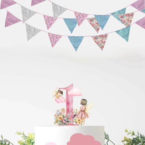 Image of Zwiebeco 32Ft Pink Blue Purple Floral Fabric Bunting Triangle Flag Cotton Flower Pennant Banner Decoration for Birthday Wedding Engagement Baby Shower Tea Party Spring Rustic Village Home Garden Decor