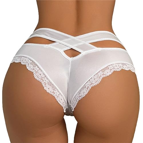 Ropa interior de encaje para mujer, bragas de gancho de malla transparente, transpirables, cintura baja, calzoncillos sin costuras, ropa interior Max para hombre, Blanco, L