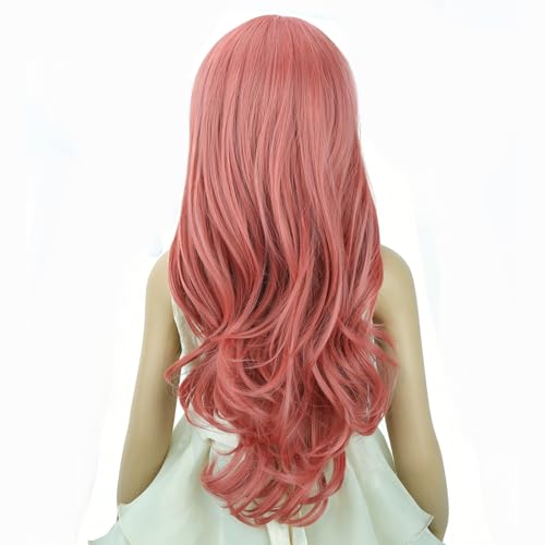 Image of Light Pink Wig Long Pink Middle Part Wig Long Wavy Curly Wigs Heat Resistant Synthetic Wigs for Daily Party Use
