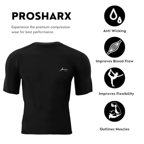 Image of PROSHARX Half Sleeve Compression T-Shirt - Men's Athletic & Sports Tights for Fitness