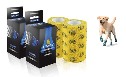 Image of A-Tape Breathable Self Adhesive Cohesive Bandage Wrap - Athletic Non-Woven for Sports, Medical Use, Injuries, Knee & Wrist Support - Suitable for Humans & Pets (Printed) (Smiley, 10cm Pack Of 2)