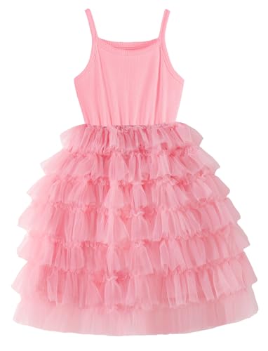 Image of GSVIBK Baby Girls Tutu Dress Sleeveless Toddler Cotton Tulle Skirt Princess Party Prom Dresses