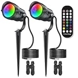 HIBOITEC RGBW Low Voltage Landscape Lighting 12W with Remote Connectors Spotlights Landscape Lights 12-24V AC/DC Waterproof for House Yard Trees Outdoor Christmas 2Pack(Transformers NOT Included)