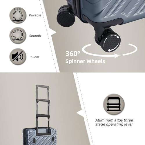 20 Inch Carry On Luggage Airline Approved with Spinner Wheels, 100% PC Hard Shell Carry On Suitcase with TSA Lock, Smooth Rolling Wheels, Lightweight Travel for Men and Women Grey Slightly Small4