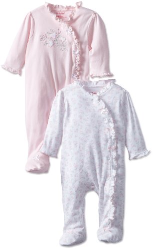Little Me Baby Girls' Sweetheart 2 Pack Footie, White/Pink, 3 Months