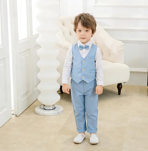 Image of Baby Boys' 4-Piece Vest Set with Dress Shirt, Vest, Pants, and Tie