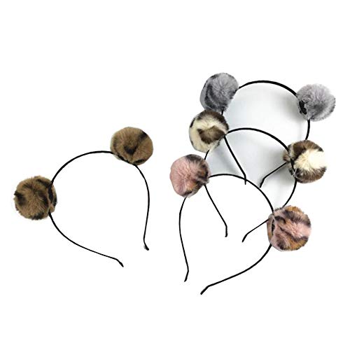 4 Pieces Fluffy Furry Ball Headband Leopard Print Furry Headband
