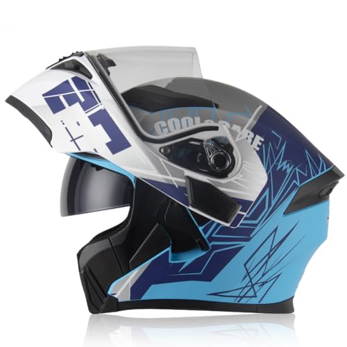 Oubaiya Casco per motociclette a viso pieno, coperchio ribaltabile, casco modulare per motociclette con doppi parasole, per uomini e donne adulti approvato dalla ECE (Blu (rosa), XXL)