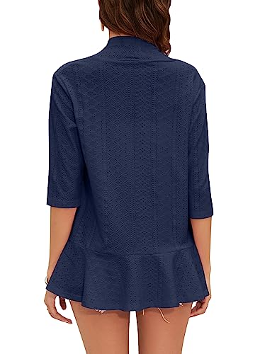 Women's Casual Lightweight Open Front Cardigans Ruffles 3/4 Sleeve Cardigan Soft Draped Cover Up4